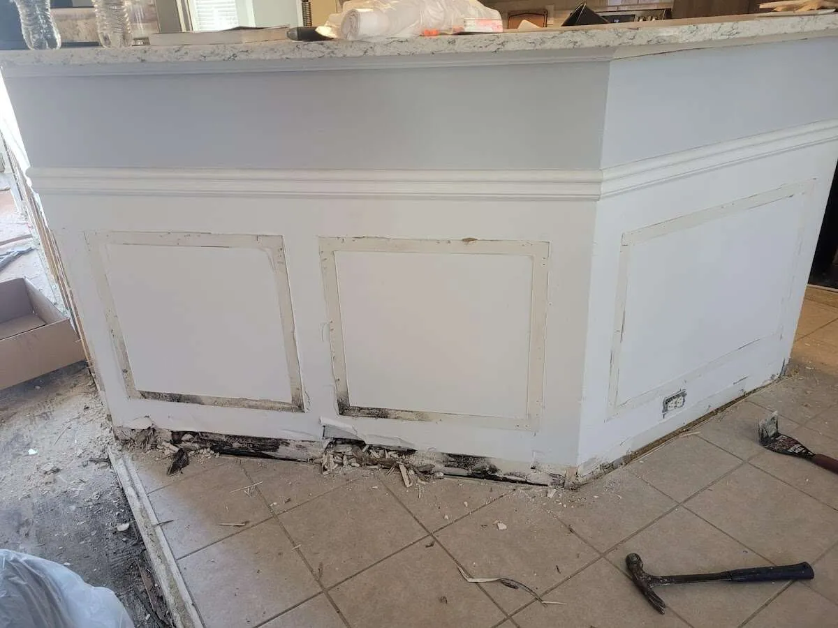 Water damage and mold on kitchen during Storm Damage Restoration in Glasgow Village